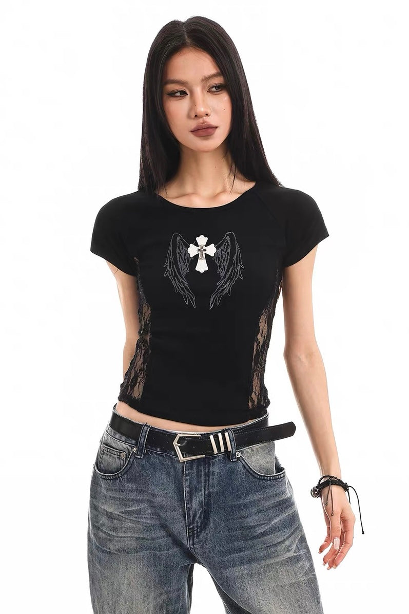 【トップス】クロスウィングタイトTシャツ mry002375