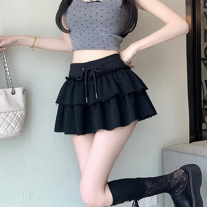 【Taéf】2カラー展開 韓国デザイン 韓国カジュアル ショートパンツ ミニスカート フリルスカート mry001228