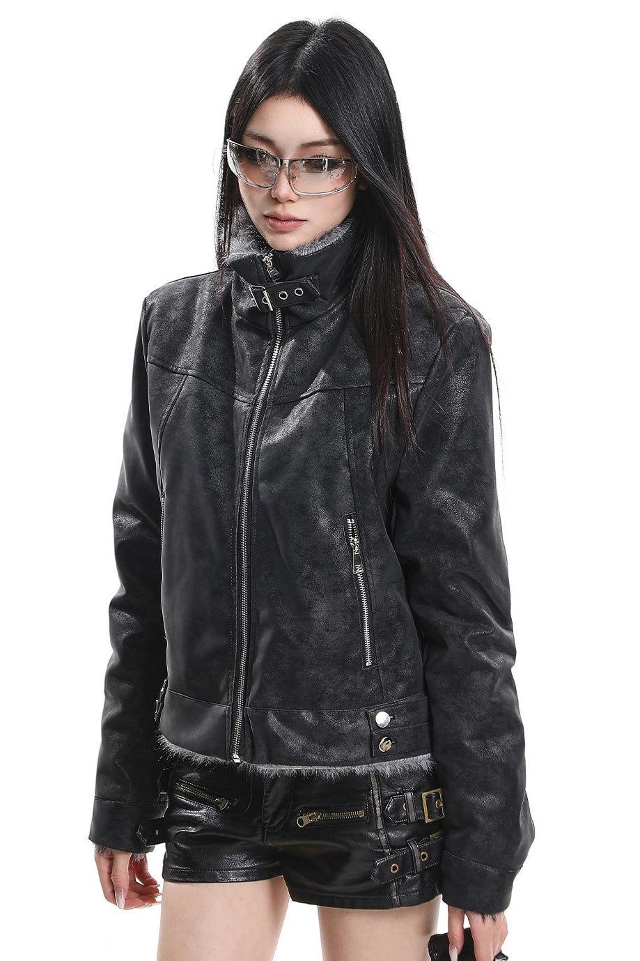Faux Leather Fur Jacket mry002178