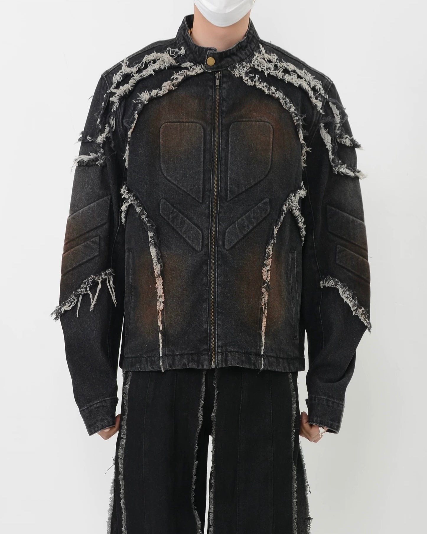 【2color】Distressed Denim Rider Jacket mry001815