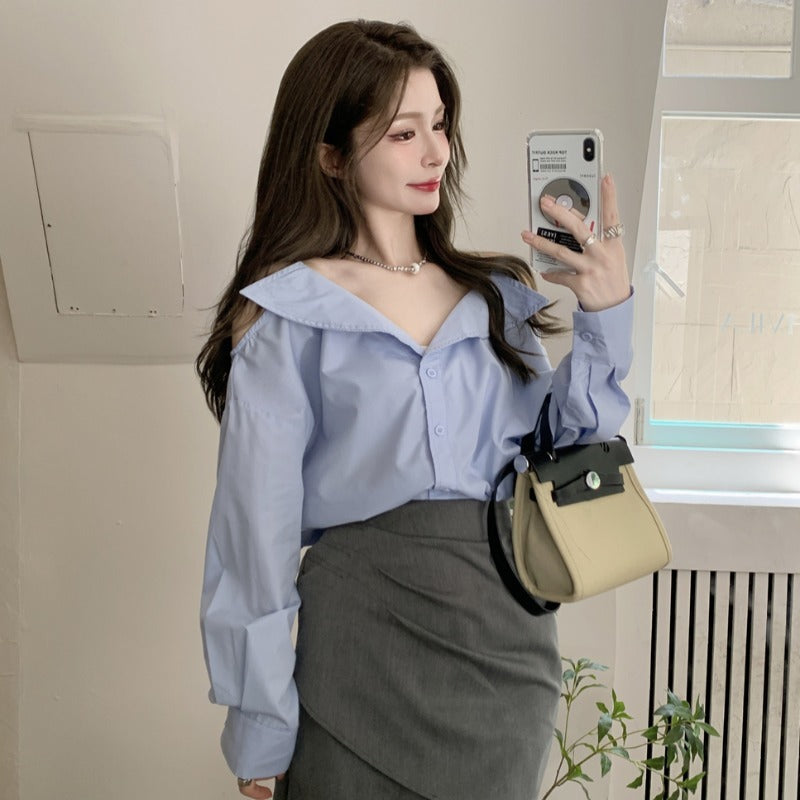 オフショルダー シックブルー シャツ mry000231