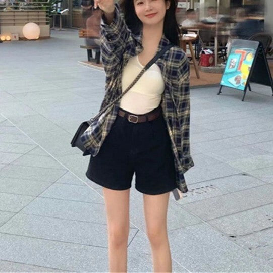 【送料無料】アメリカン チェック柄シャツ 韓国カジュアル 韓国シャツ 2023トレンド mry000571