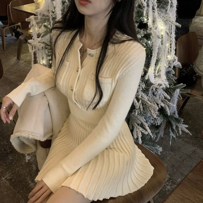 【Chéri / 送料無料】2カラー展開 ニットプリーツワンピース mry001469