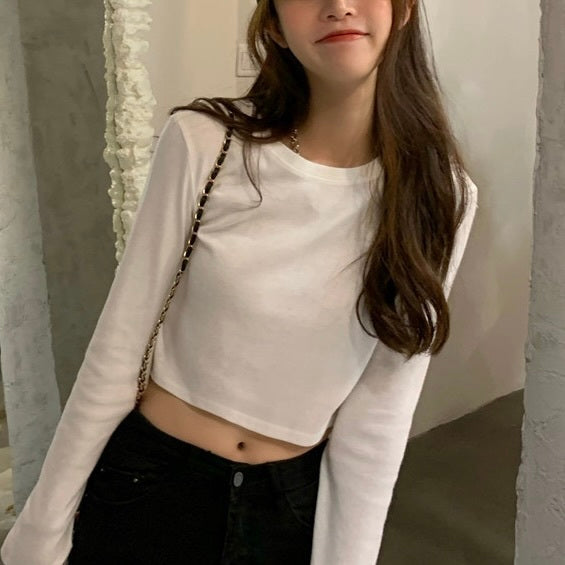 3カラー展開 韓国カジュアル 韓国ストリート シンプル ショート丈 トップ mry001077