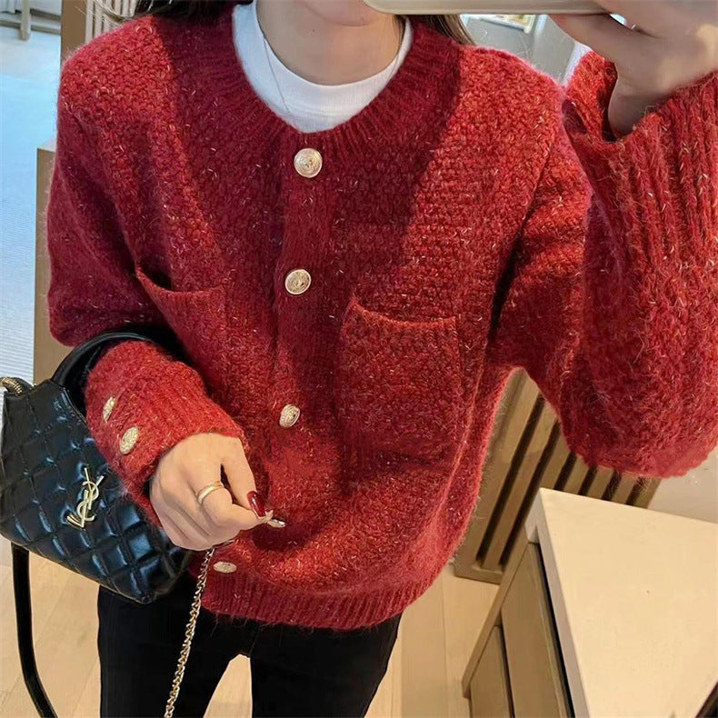 【Carina】2カラー展開 リブ編み ニットカーディガン mry001491