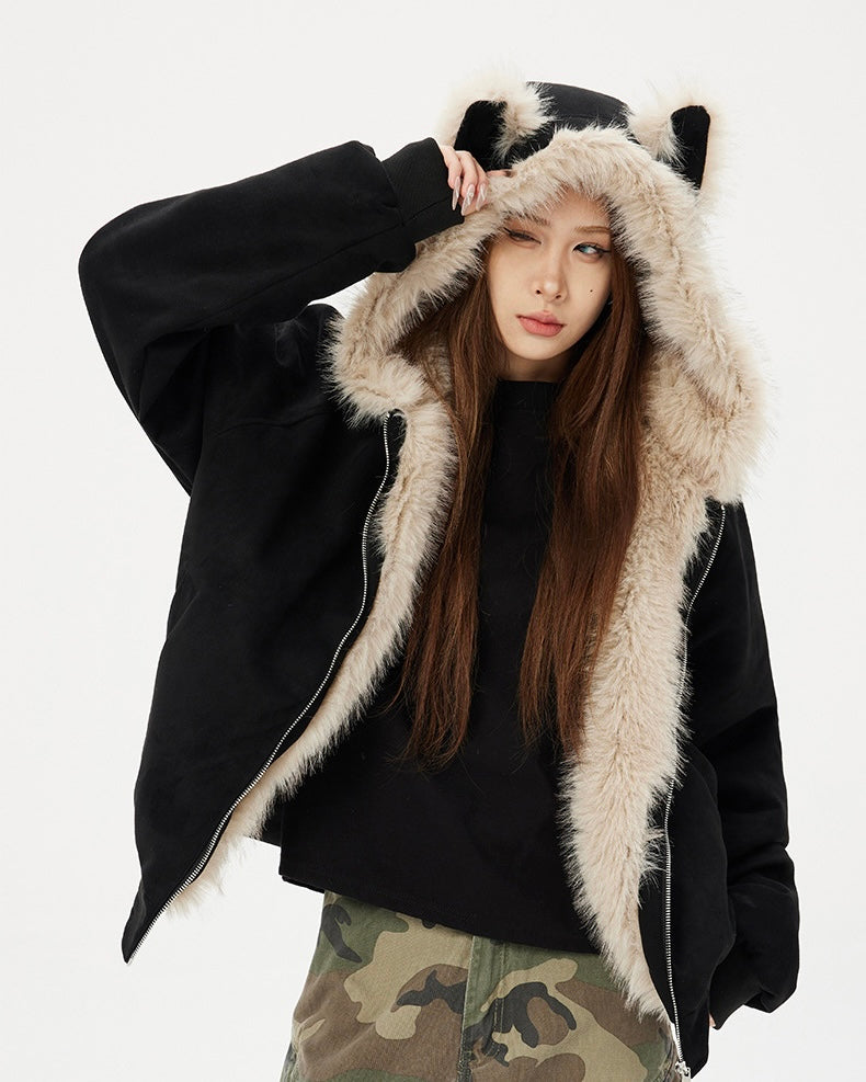 【2color】Faux Fur Hooded Jacket mry001787