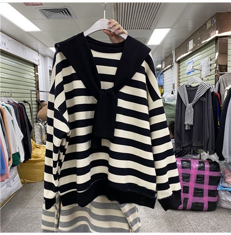 肩掛けデザイン ストライプトップス mry000127