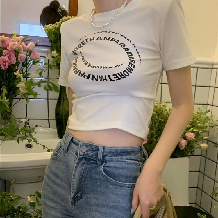 レタープリント スリムフィット ショートトップス mry000099