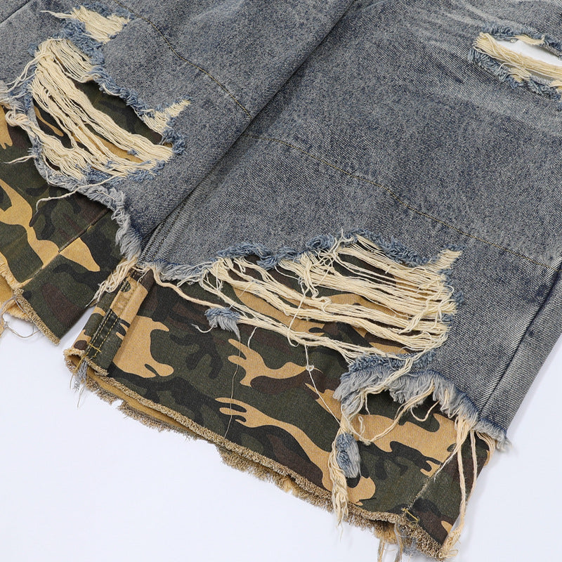【2color / Set-Up】Camo Fade Distressed Denim Set-Up mry001757