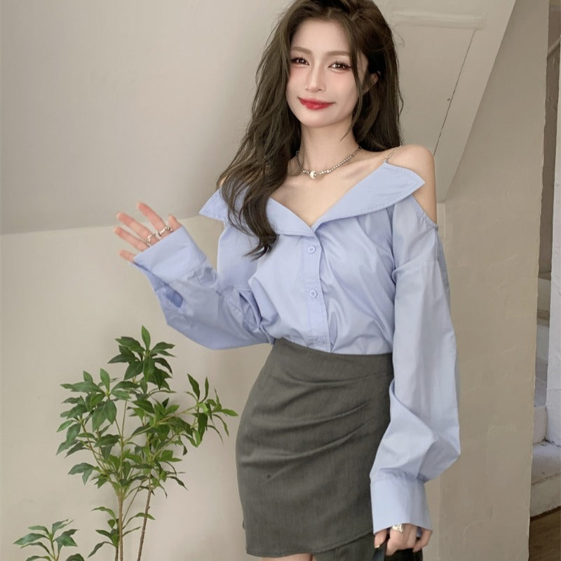 オフショルダー シックブルー シャツ mry000231