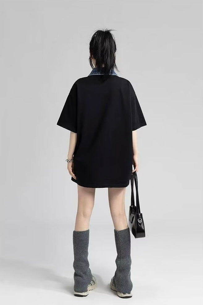 【2color】Denim Accent Oversized T-Shirt mry001704