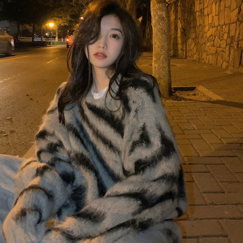 ソフトモヘア ゼブラ柄 セーター mry000455