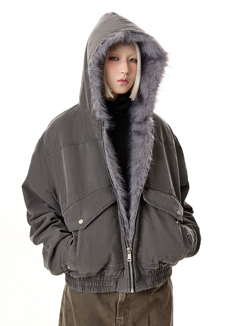 【評価★4.8以上/2color】Street Grey Hooded Fur Jacket mry001939