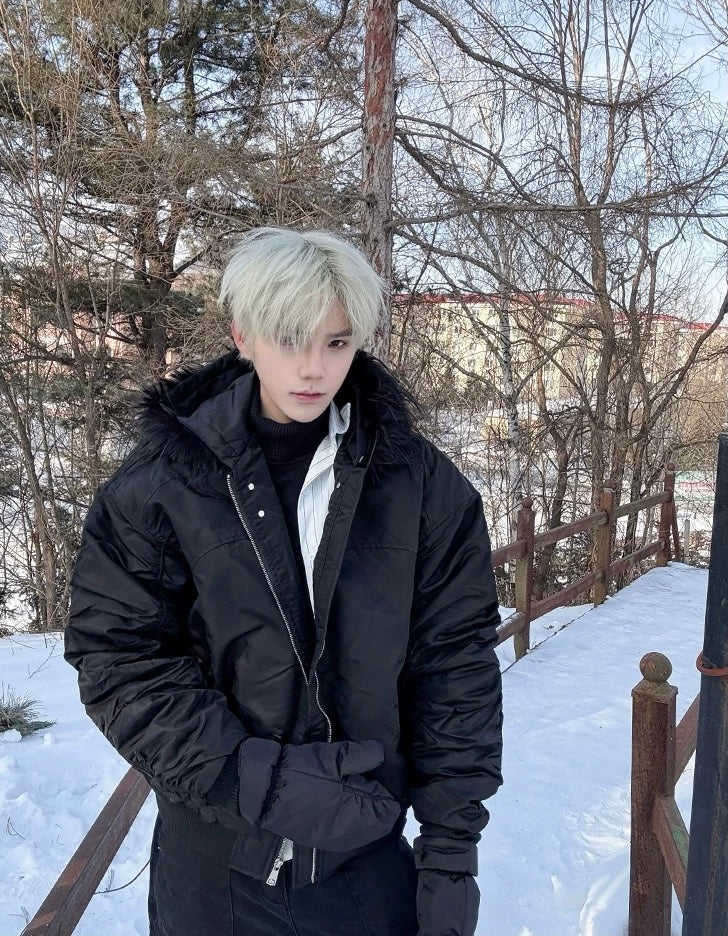 【高品質】Fur Hooded Bomber Jacket mry001984