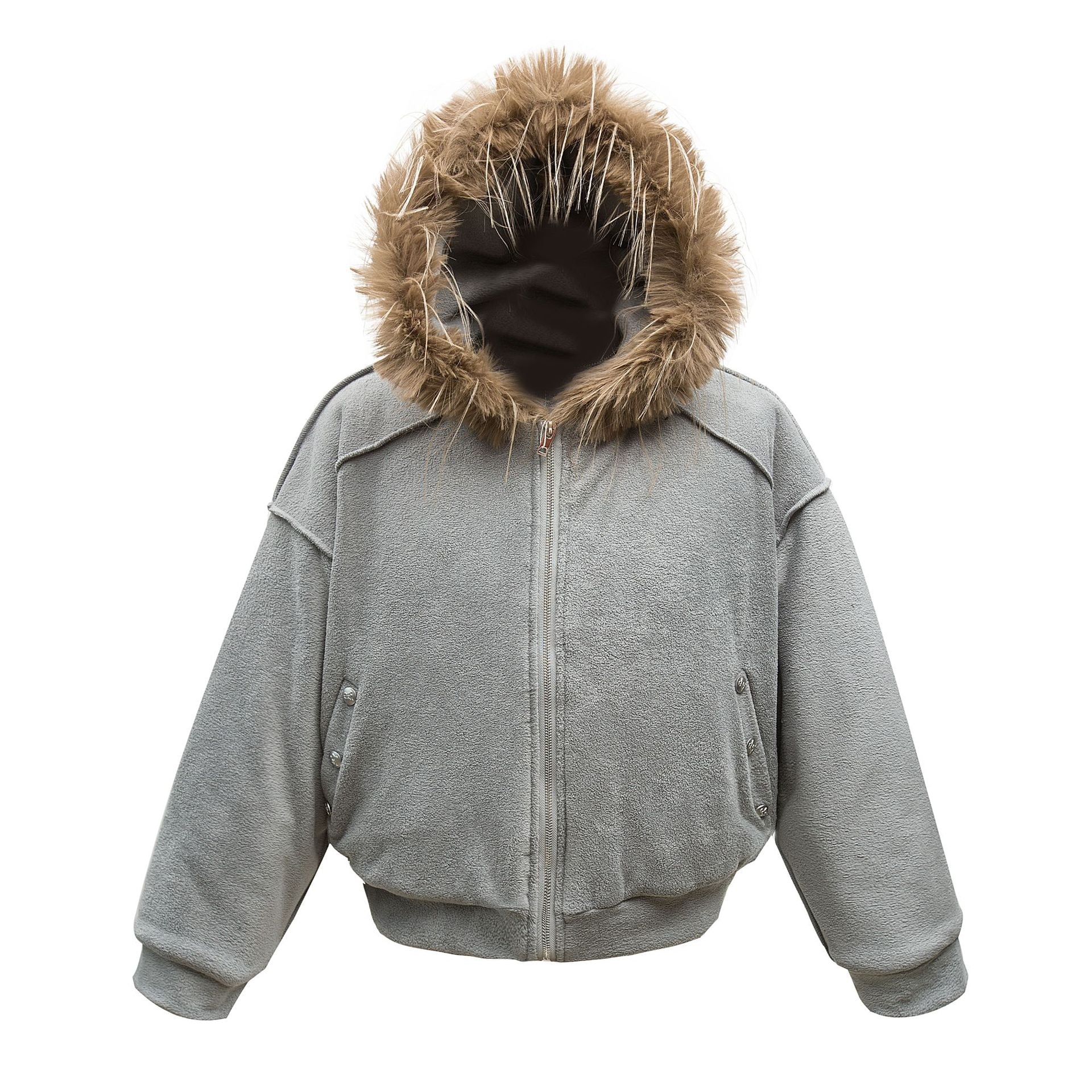 【リピート続出⚡️/2color】Faux Fur Trim Fleece Zip Jacket mry001936