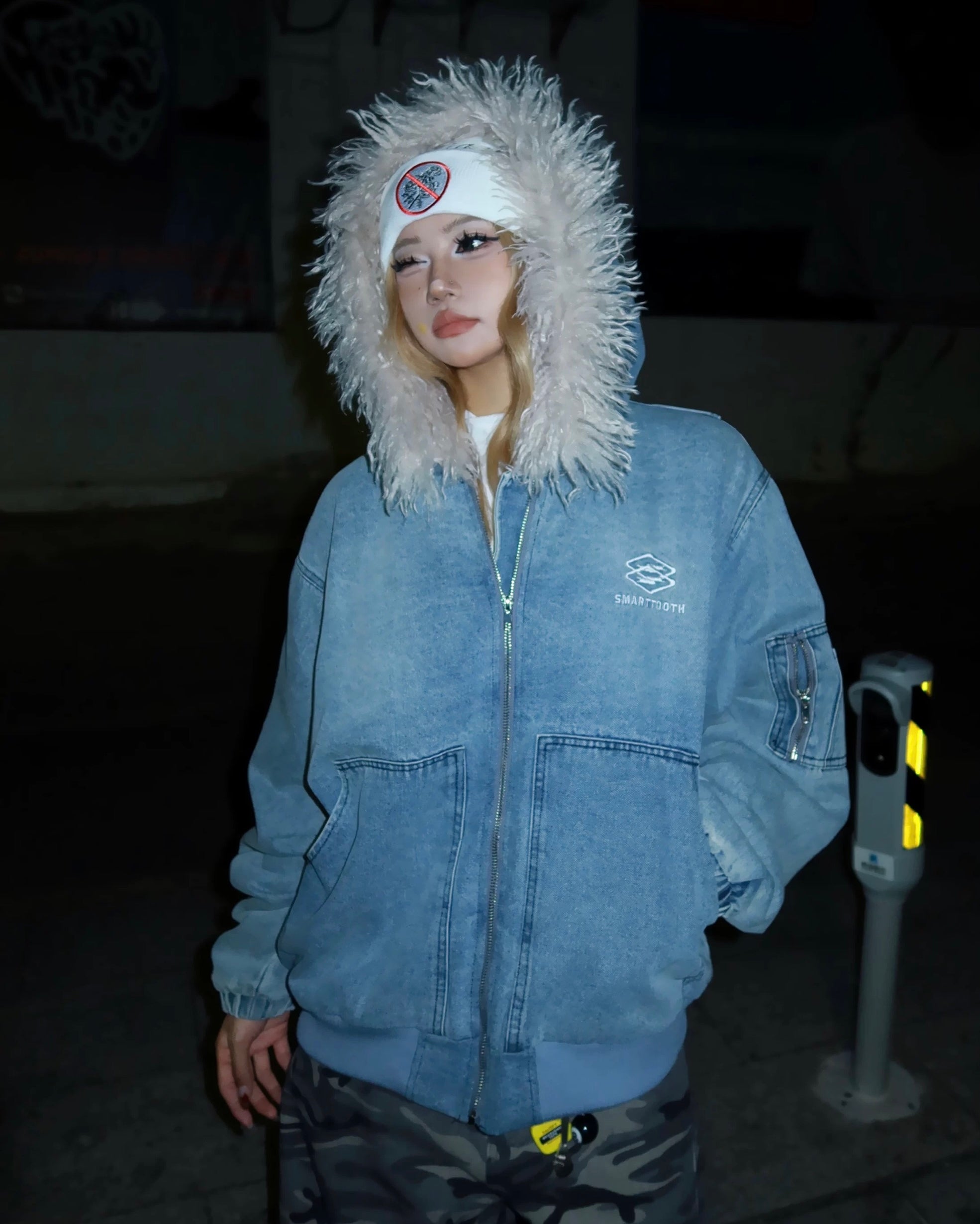 Fur Denim Hoodie Jacket mry002012
