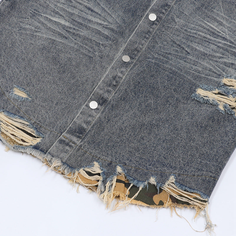 【2color / Set-Up】Camo Fade Distressed Denim Set-Up mry001757