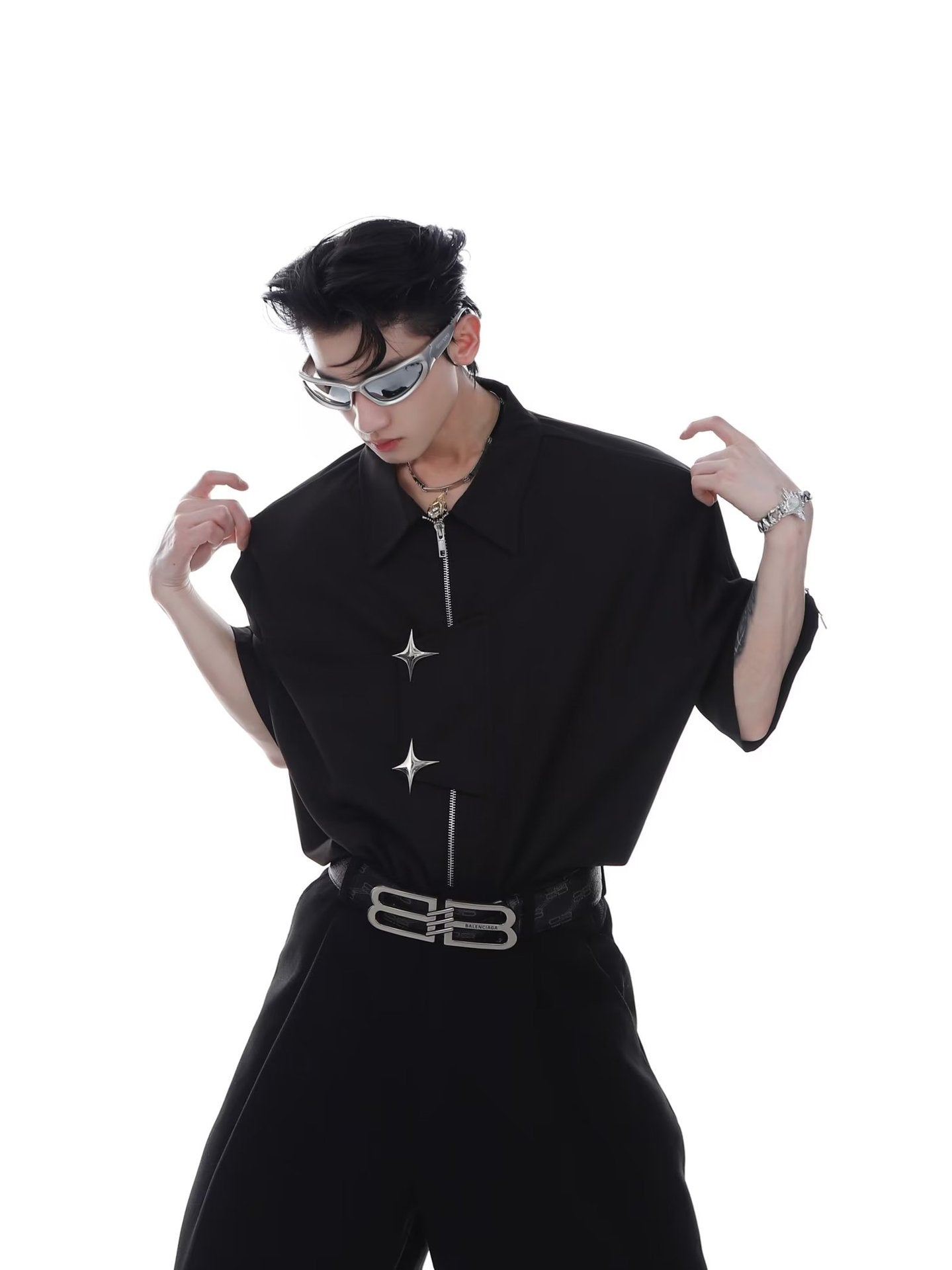 【2color】Starburst Zip-Up Oversized Shirt mry001718
