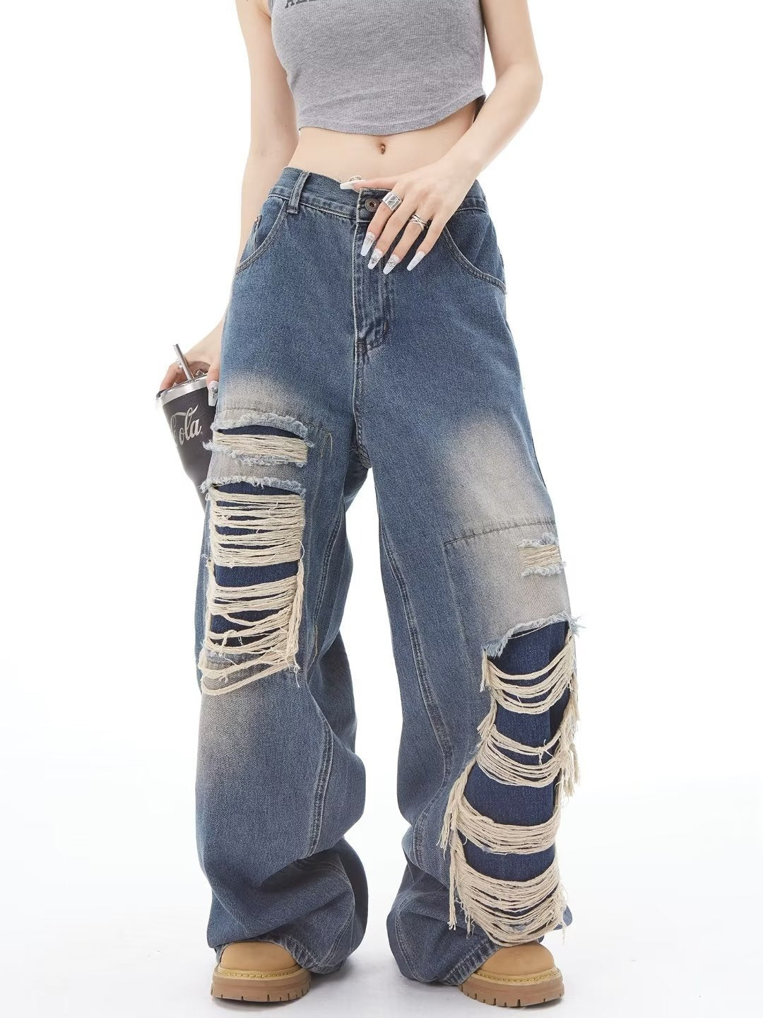 《今だけ限定価格💥🏷️》2color Dameged Wide Denim Pants mry001605