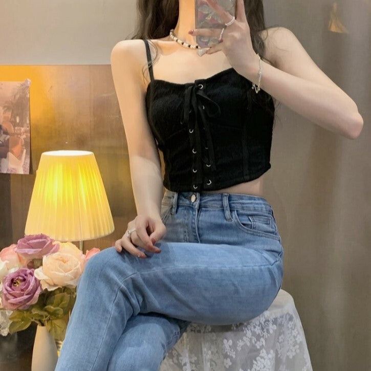 【送料無料】2023SS ホットガール デザイン ショート キャミソール 韓国カジュアル 韓国ガーリー mry000745