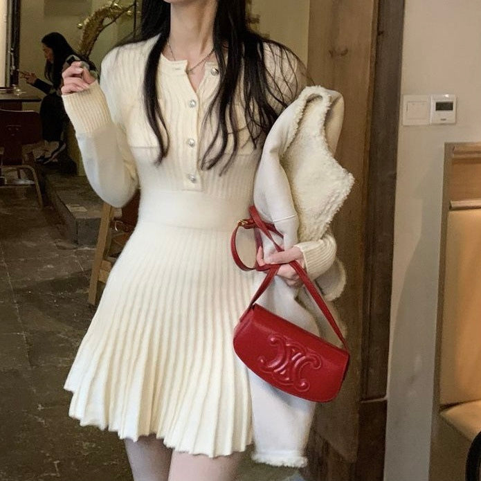 【Chéri / 送料無料】2カラー展開 ニットプリーツワンピース mry001469