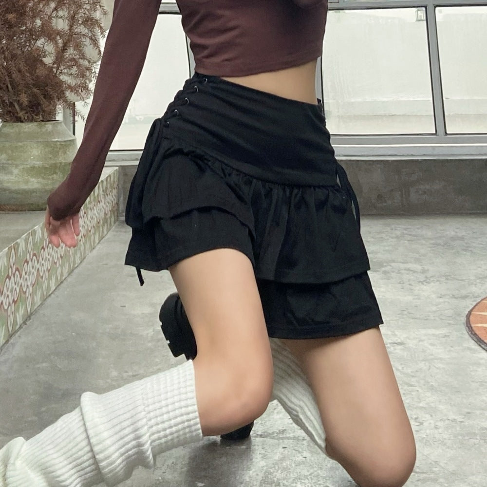 アメリカン 韓国カジュアル 韓国デザイン ティアード フレアスカート mry001169