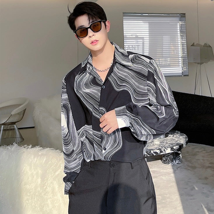 マーブルプリント ドレープシャツ mry000373