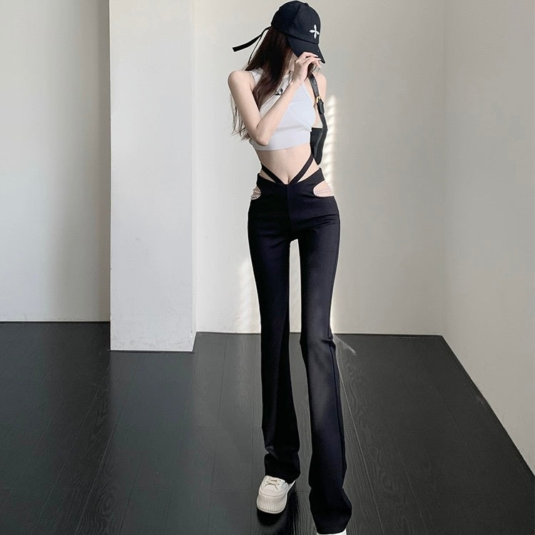 【Carina】 パールチェーン カジュアル デザインパンツ 韓国カジュアル 韓国ストリート mry000704