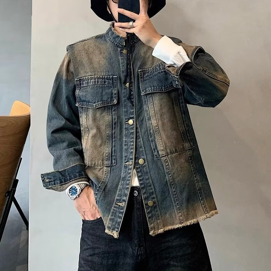 韓国ストリート 韓国カジュアル レトロ ヴィンテージ デニムジャケット mry001369