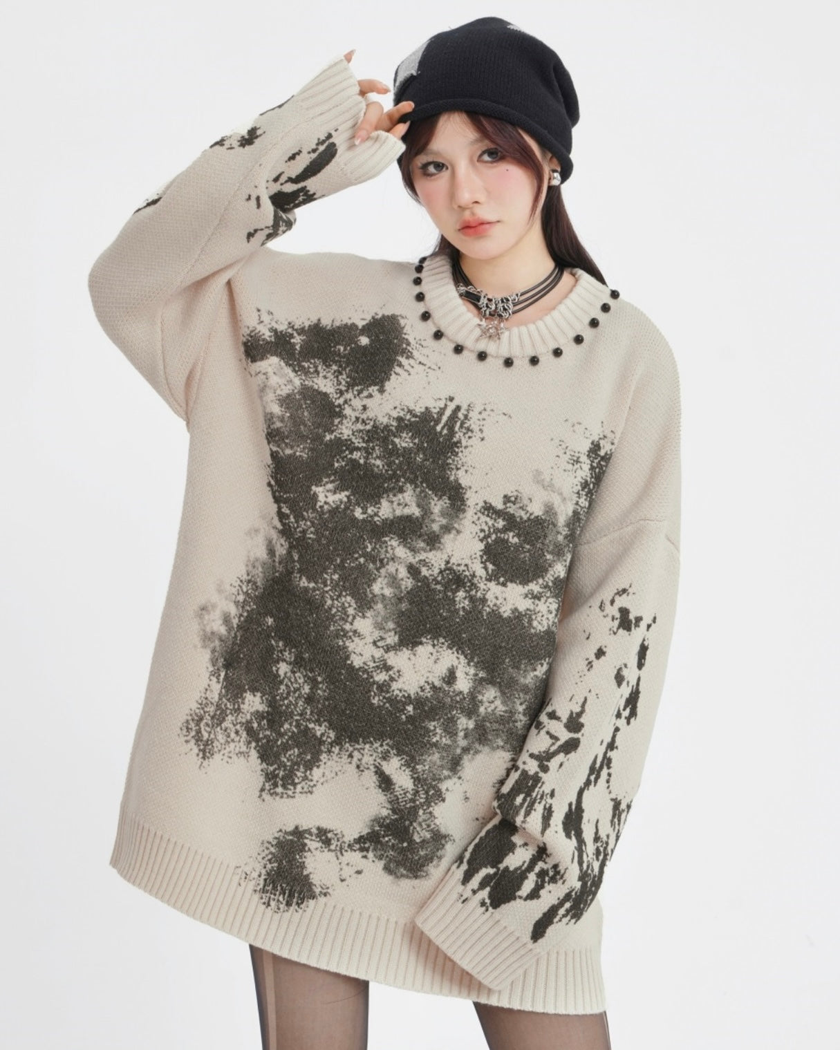 【2color】Oversized Paint Splash Knit Sweater mry001840