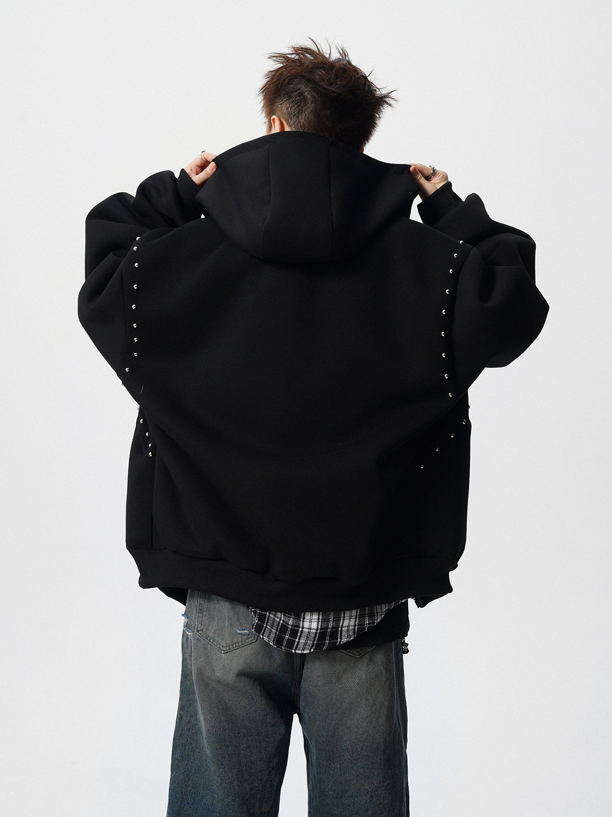 【評価★4.8以上/3color】Studded Oversized Zip Hoodie mry001897