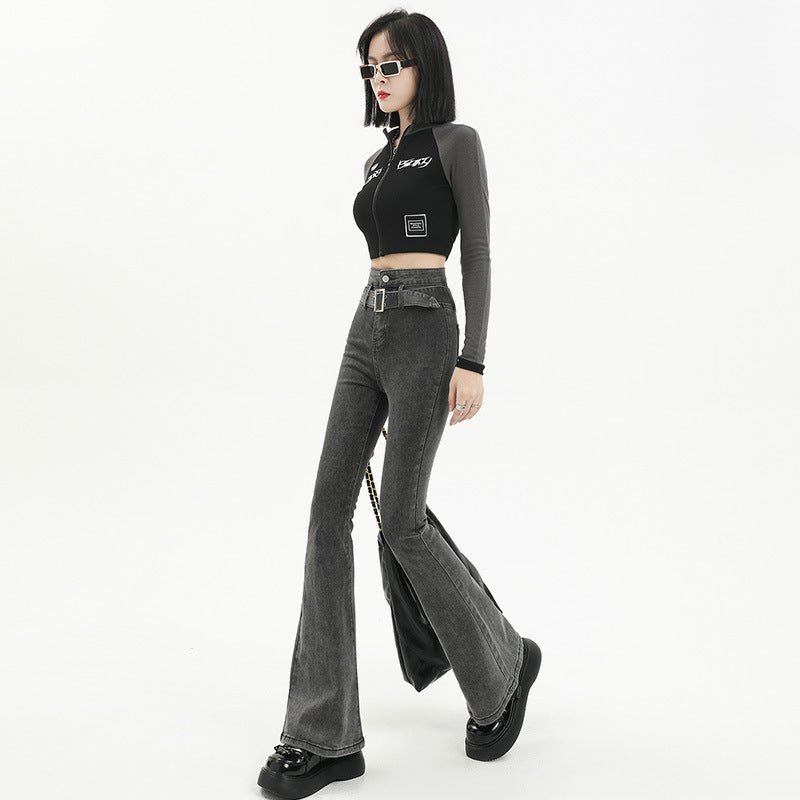 2024 ストレッチ スリム ハイウエスト フレアジーンズ レディース 韓国ストリート 韓国カジュアル 韓国ストリート mry000965