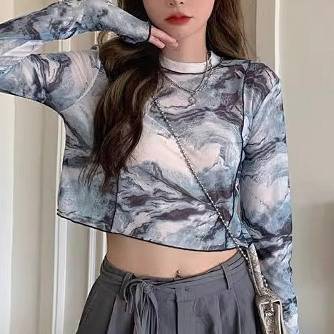 2カラー展開 韓国カジュアル 韓国デザイン ショート丈 レースシャツ mry001239