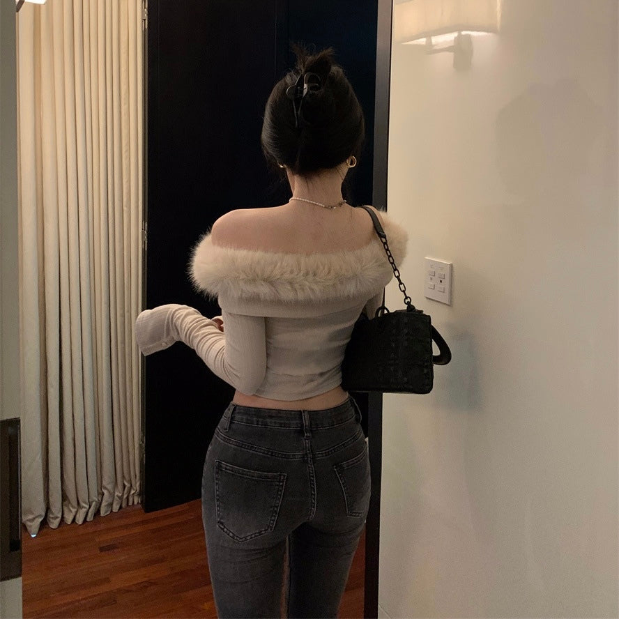 【Chéri】2カラー展開 オフショルダー フェイクファートップス mry001470