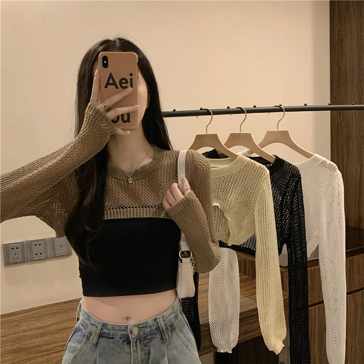 【送料無料】4カラー展開 ショート ニット ブラウス ホットガール デザイン mry000645