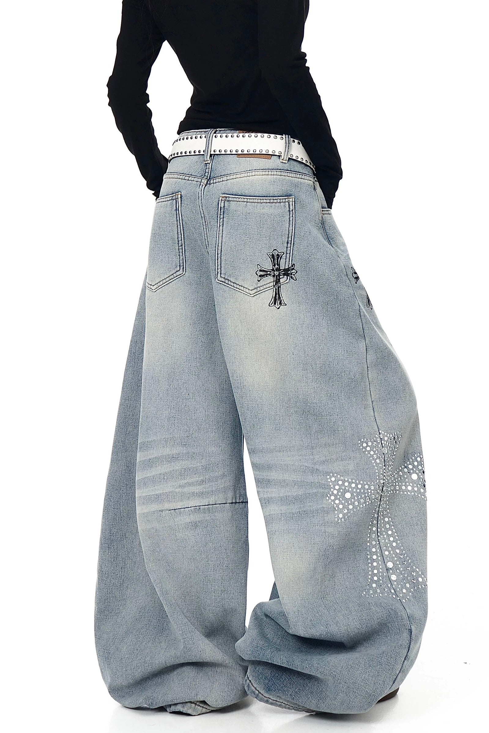 【ボトムス】スタッズクロスワイドデニム mry002368