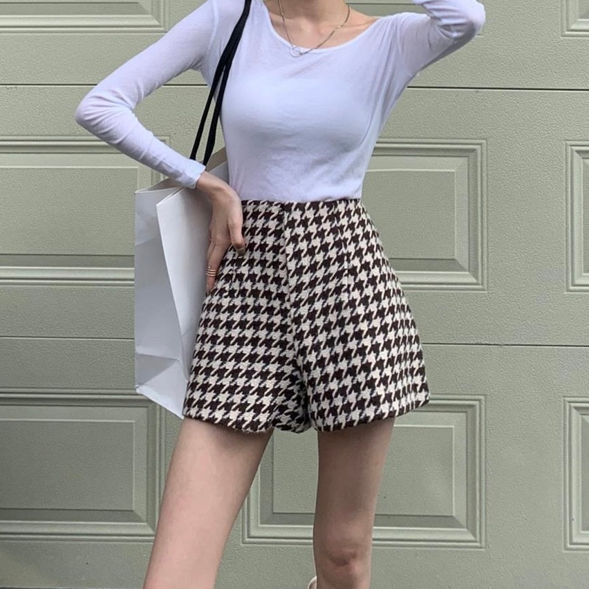 千鳥柄 ハイウエスト ショートパンツ mry000027