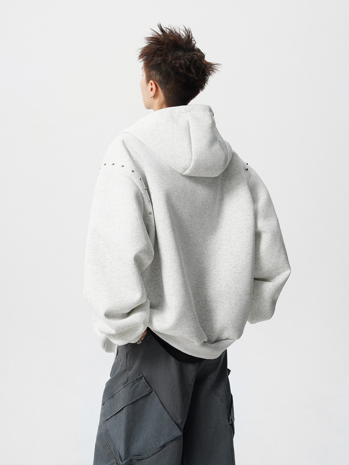 【評価★4.8以上/3color】Studded Oversized Zip Hoodie mry001897