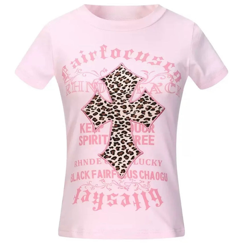【トップス】レオパードクロスグラフィックTシャツ mry002421