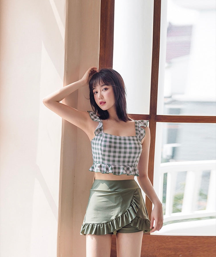 【2color】High-Waist Plaid Bikini Set mry001777
