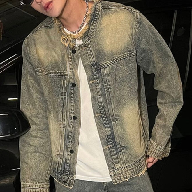 アメリカン 韓国ストリート 韓国デザイン ヴィンテージ ダメージ加工 デニムジャケット mry001257