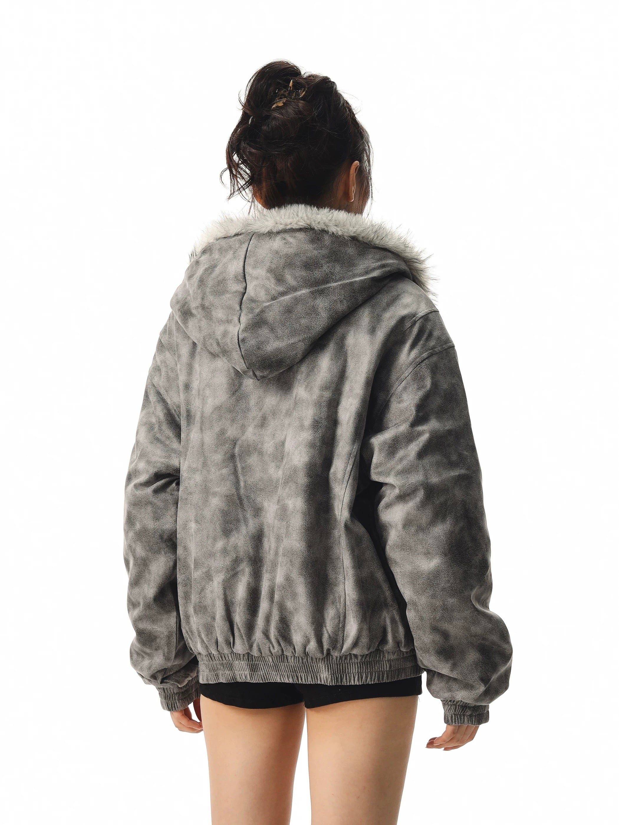 【評価★4.8以上】Vintage Washed Faux Fur Hooded Jacket mry001945