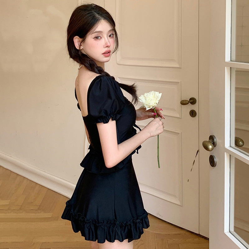 【送料無料】パフスリーブ フリル ハイウエスト スカート セットアップ 水着 韓国ガーリー mry000763