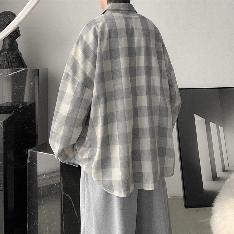 2カラー展開 韓国ストリート 韓国カジュアル トレンド チェック柄 オーバーサイズ シャツ mry001316