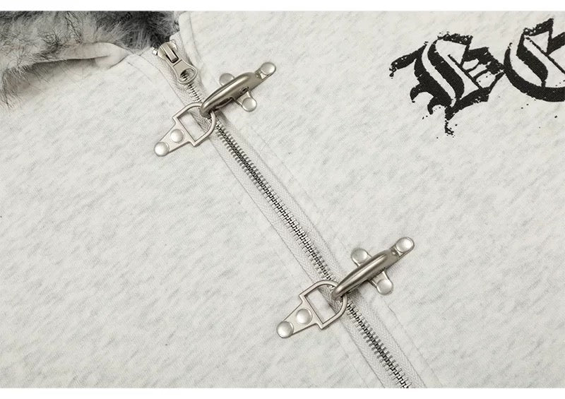 Fur-Lined Toggle Hook Hoodie Jacket mry001990