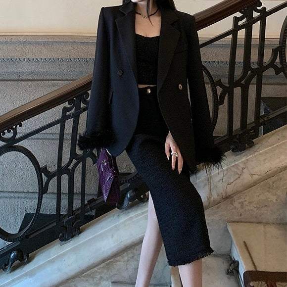 【Chéri】韓国デザイン 韓国カジュアル モノトーン テーラードジャッケット mry001133