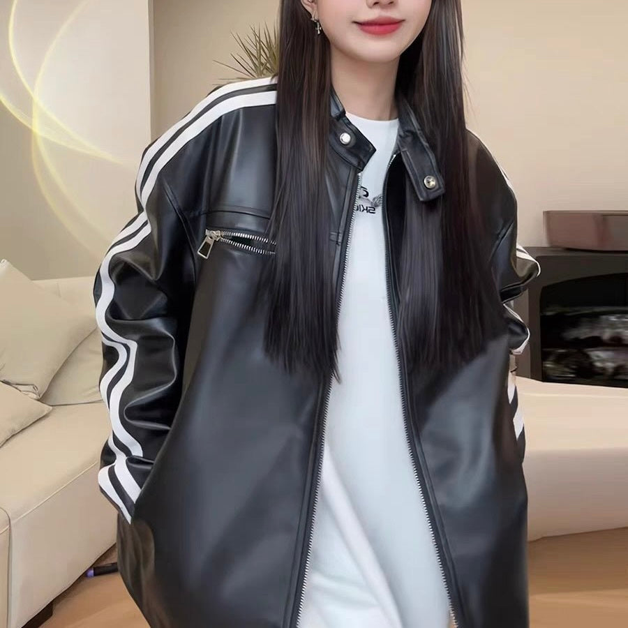 【送料無料】韓国デザイン 韓国ストリート レトロ スポーティ 皮ジャケット mry001200