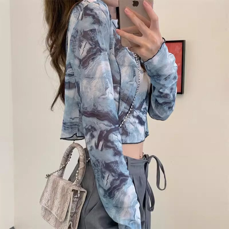 2カラー展開 韓国カジュアル 韓国デザイン ショート丈 レースシャツ mry001239