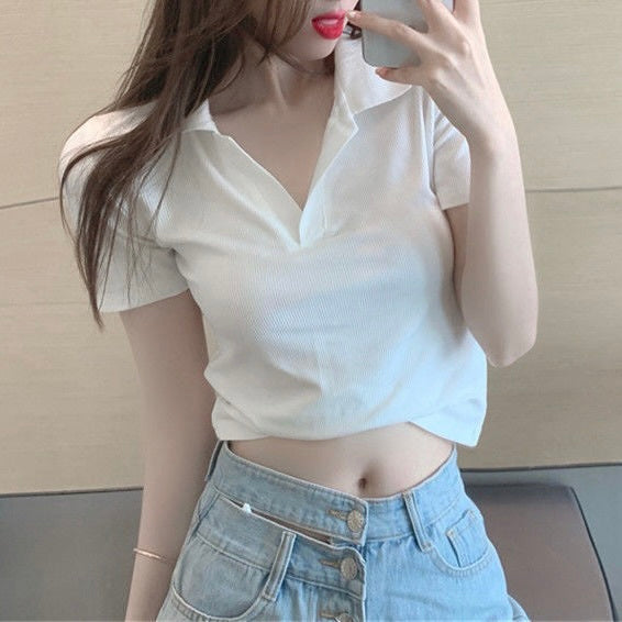 ポロカラースリム半袖Tシャツ 夏 mry000003