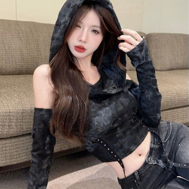 アメリカン 韓国カジュアル 韓国デザイン ショート丈 オフショルダー トップ mry001128